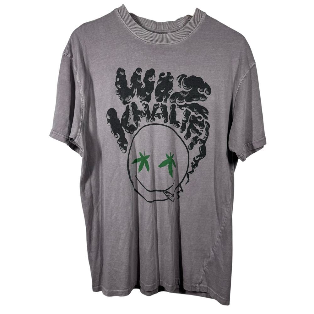 WIZ KHALIFA T-Shirt Men Size S Smoking Smiley Face Gray Cotton Graphic Music Top